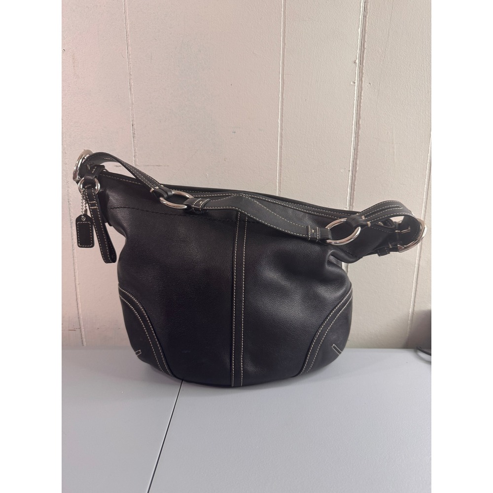 Coach Hobo Bag Womens Large Black Y2K Contrast Stitch Leather Inner Pocket 3651